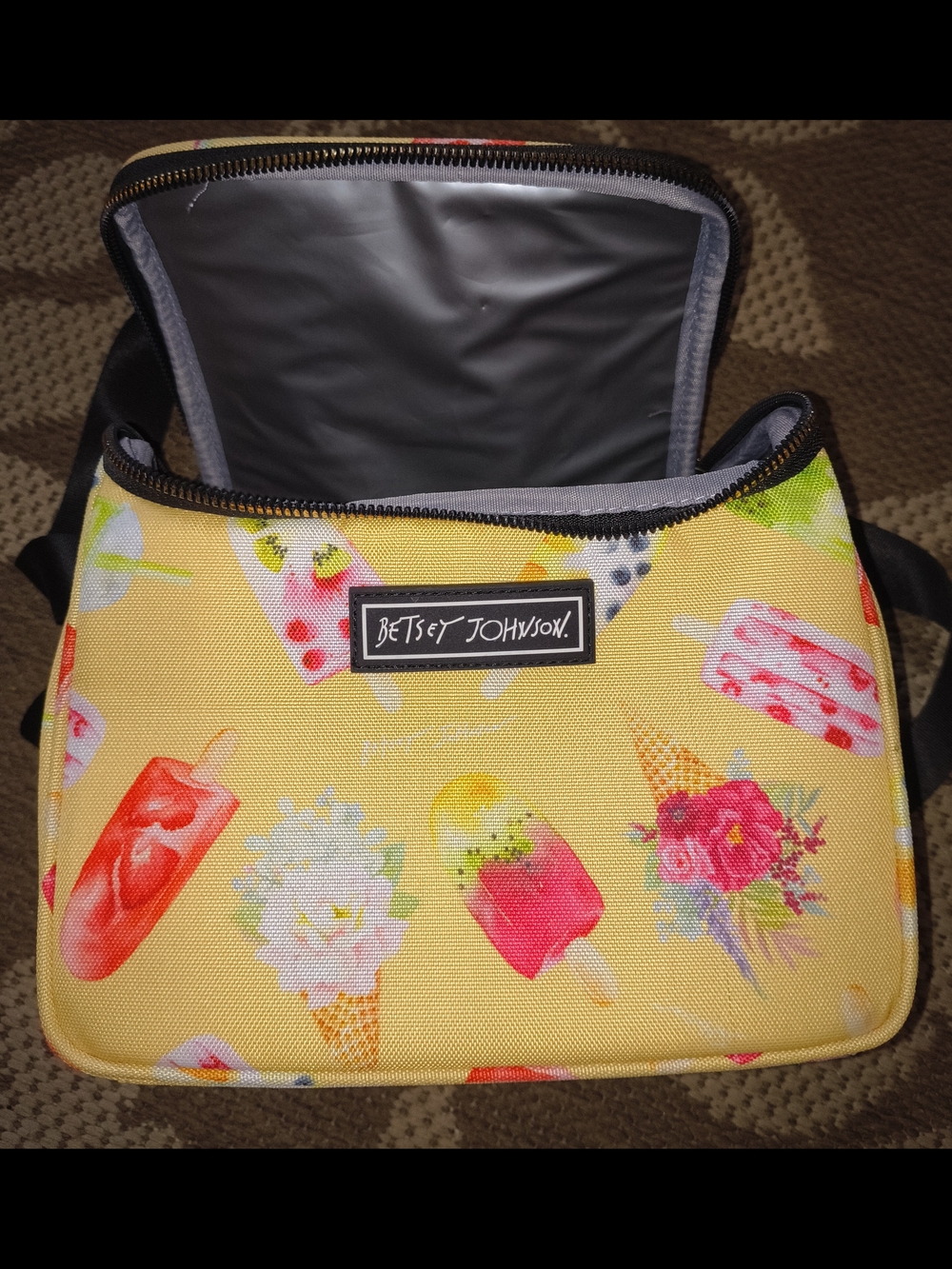 Betsey Johnson Yellow Popsicle Print Insulated Lunch Bag
